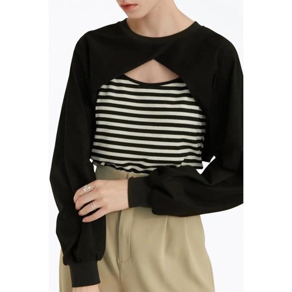 NEW FANGYAN laverne convertible cropped cutout tank bolero set in black/white - Picture 1 of 4